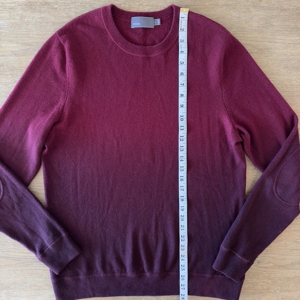 VINCE Men's Burgundy Ombré Dip-dyed Crewneck Sweater-Wool Cashmere Blend-Sz Med - Picture 3 of 13